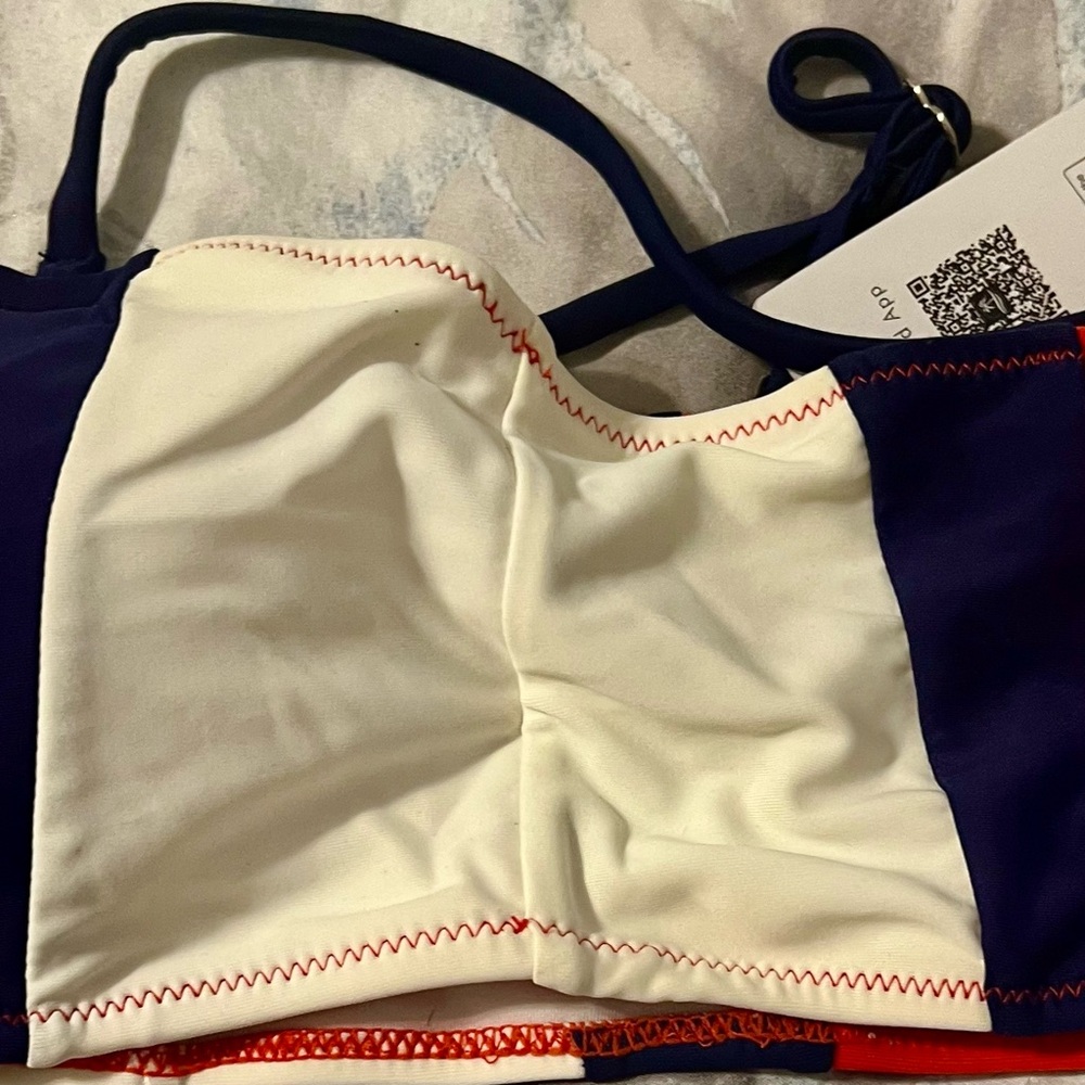 Cupshe Navy and White Bikini Top with Red Accents